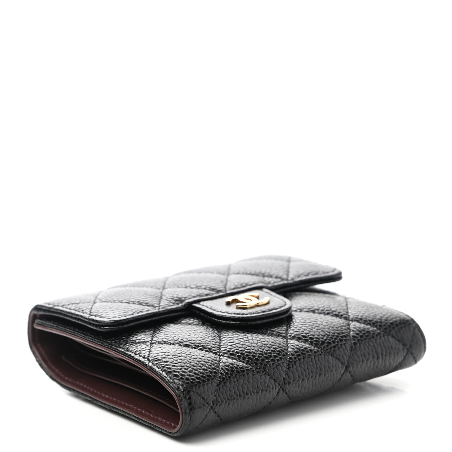 Caviar Quilted Compact Flap Wallet Black