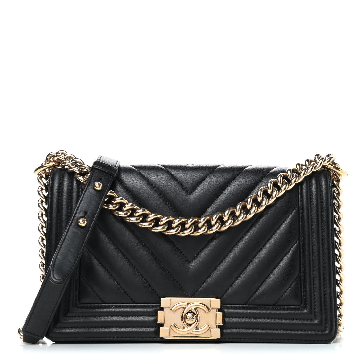 Chanel Calfskin Chevron Quilted Medium Boy Flap Black 1 of 11