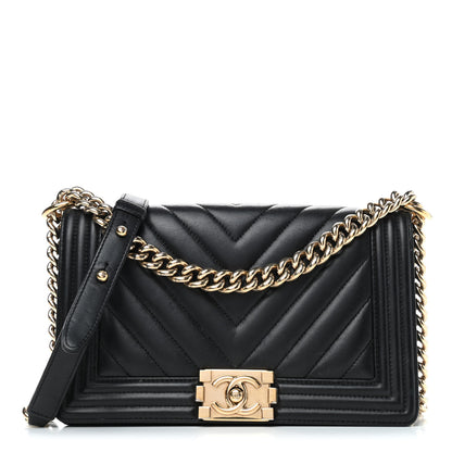 Chanel Calfskin Chevron Quilted Medium Boy Flap Black 1 of 11