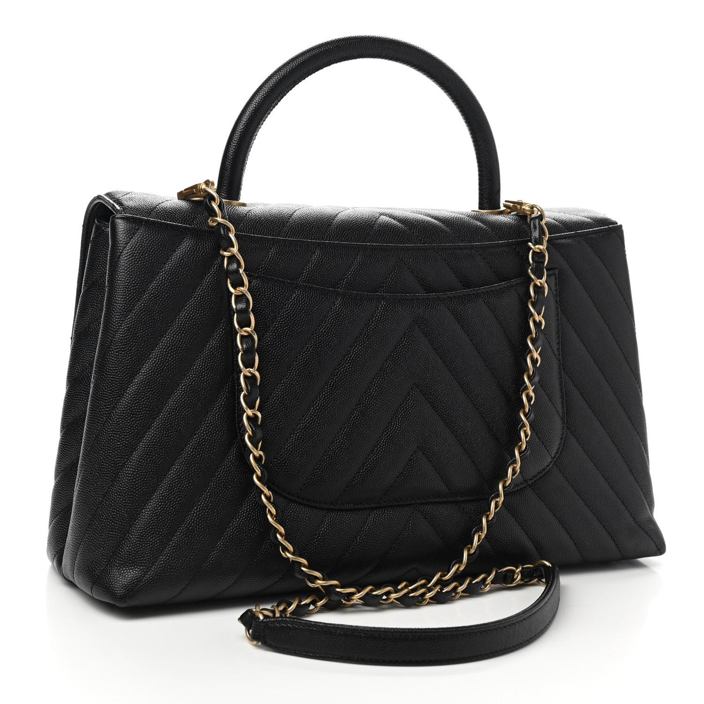 Caviar Chevron Quilted Medium Coco Handle Flap Black