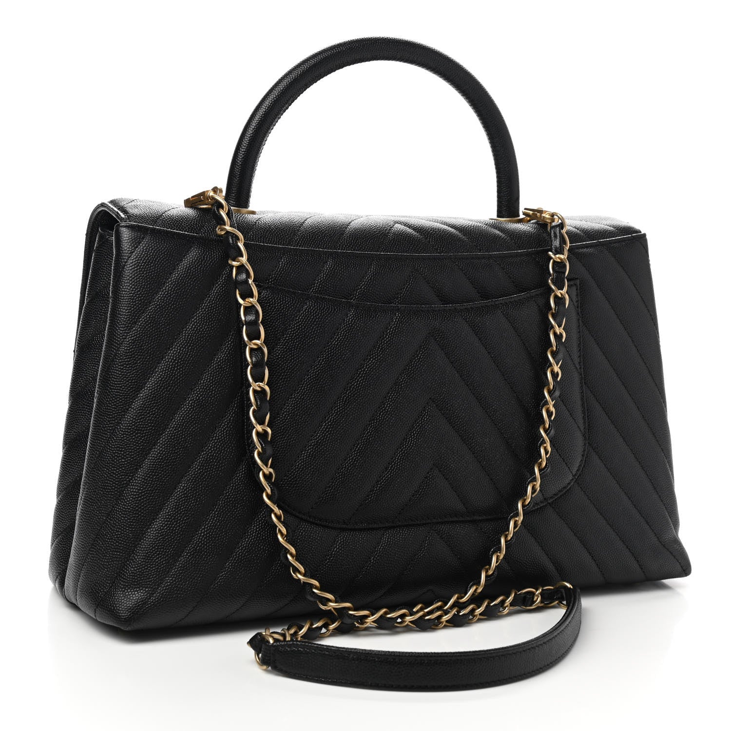 Chanel Caviar Chevron Quilted Medium Coco Handle Flap Black 3 of 11