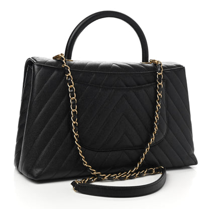 Chanel Caviar Chevron Quilted Medium Coco Handle Flap Black 3 of 11