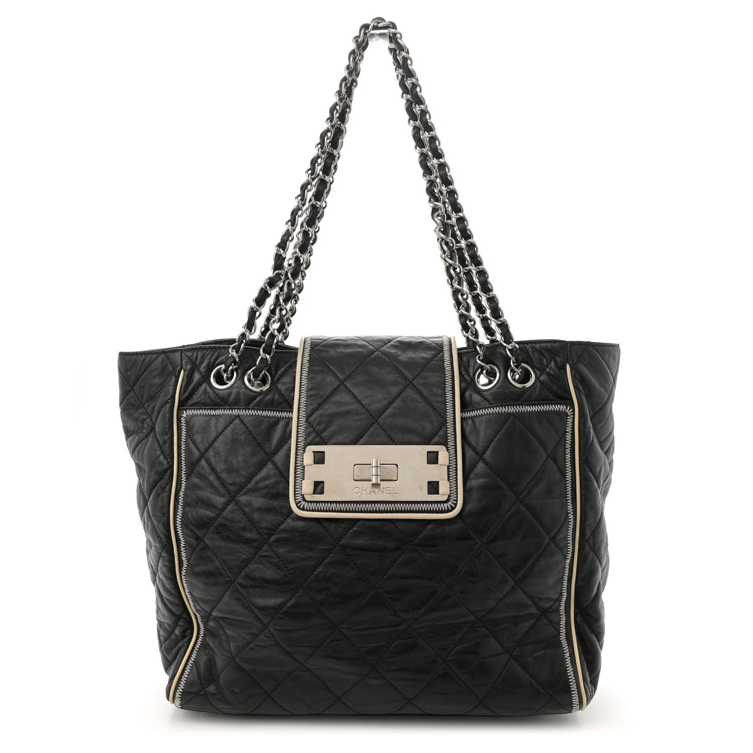 Chanel Glazed Lambskin Quilted Large North South Tote Black 1 of 11