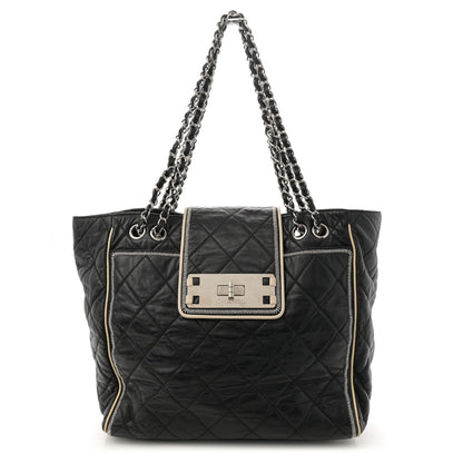 Chanel Glazed Lambskin Quilted Large North South Tote Black 1 of 11