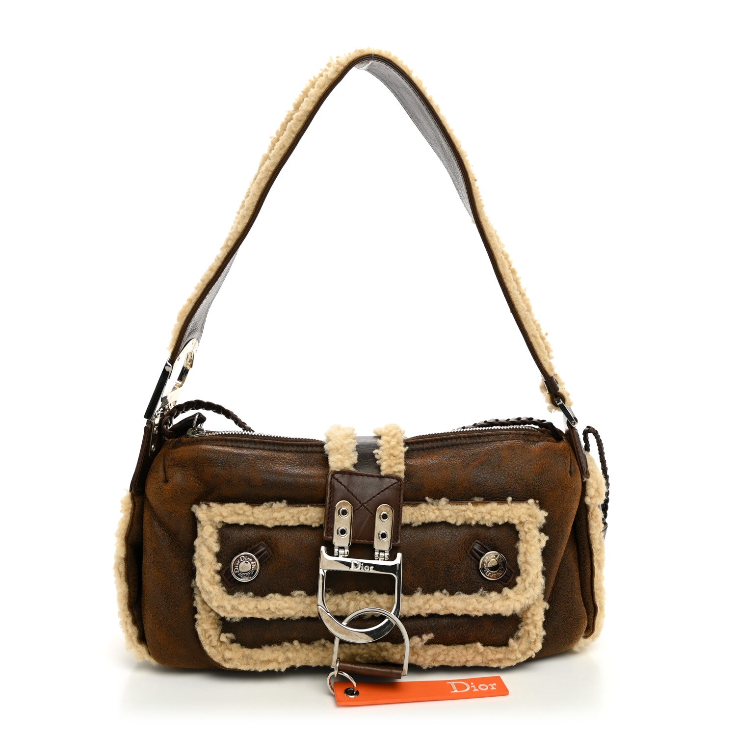 Christian Dior Suede Shearling Flight East West Bag Brown Beige 1 of 10