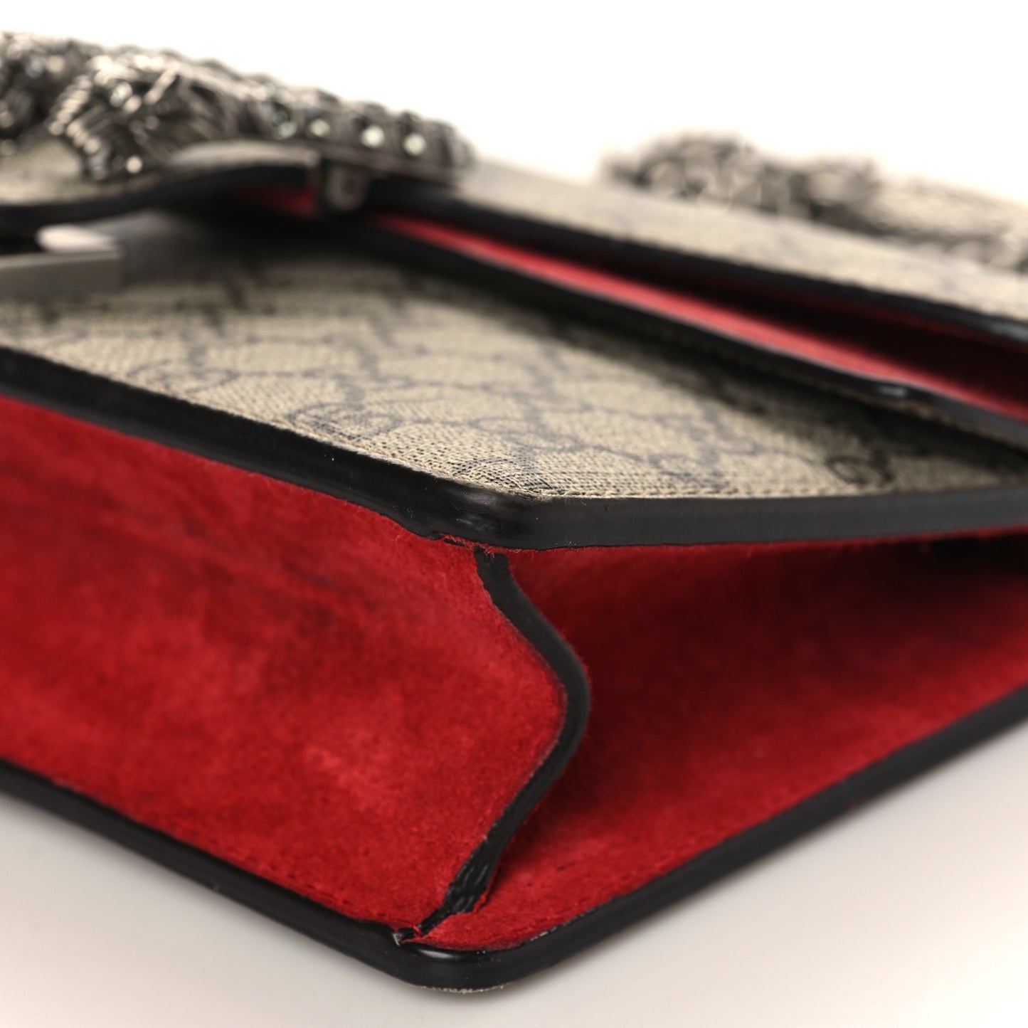 GG Supreme Monogram Suede Crystal Small Dionysus Shoulder Bag Beige Ebony Vulcanic Red