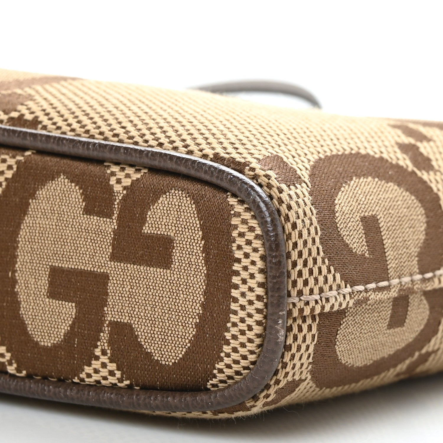Gucci Monogram Jumbo GG Textured Dollar Calfskin Web Wristlet Messenger Bag Camel Ebony New Acero 9 of 9