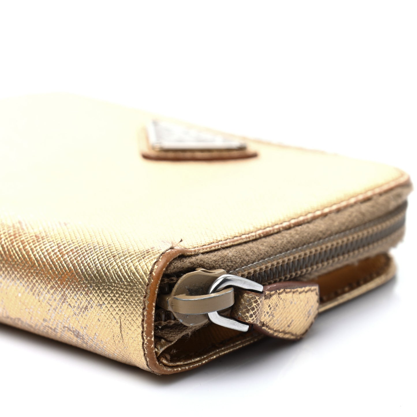 Metallic Saffiano Compact Zip Around Wallet Gold