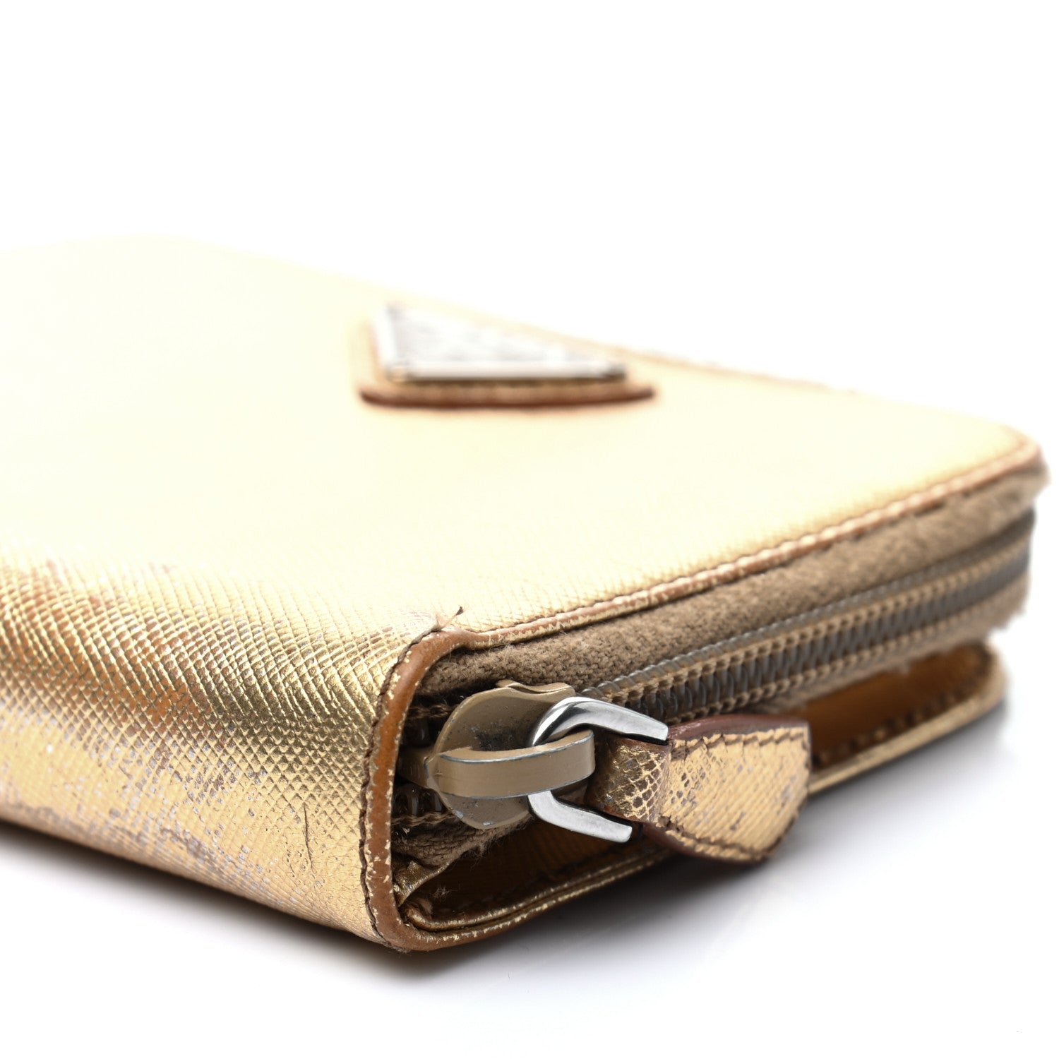 Prada Metallic Saffiano Compact Zip Around Wallet Gold 21 of 26