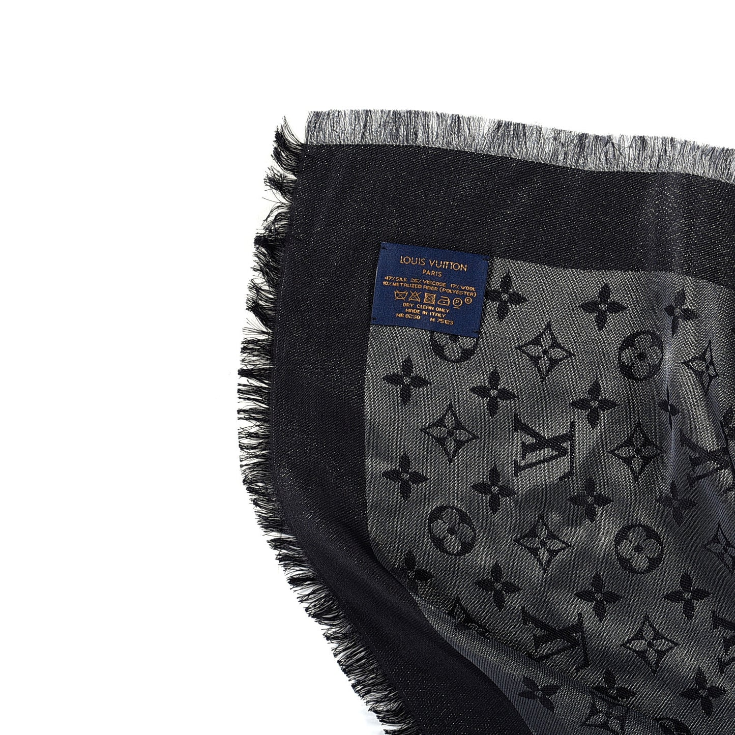 Silk Lurex Wool Monogram Shine Shawl Black