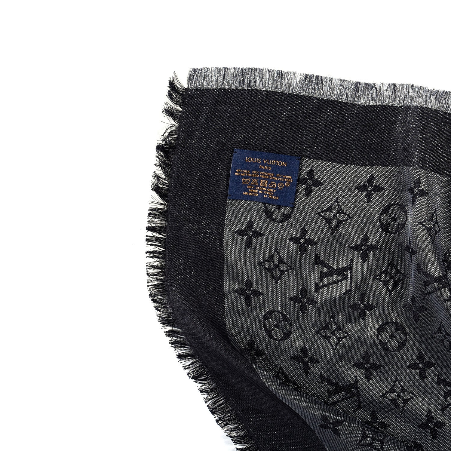 Louis Vuitton Silk Lurex Wool Monogram Shine Shawl Black 3 of 3