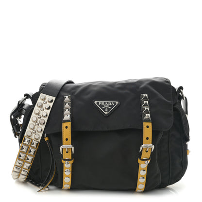 Prada Nylon New Vela Studded Messenger Black Soleil 1 of 13