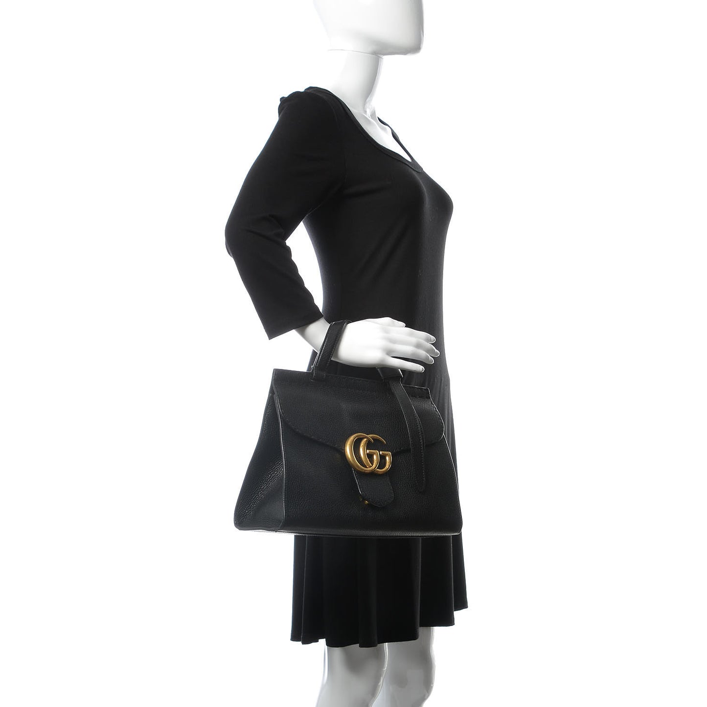 Calfskin Small GG Marmont Top Handle Bag Black