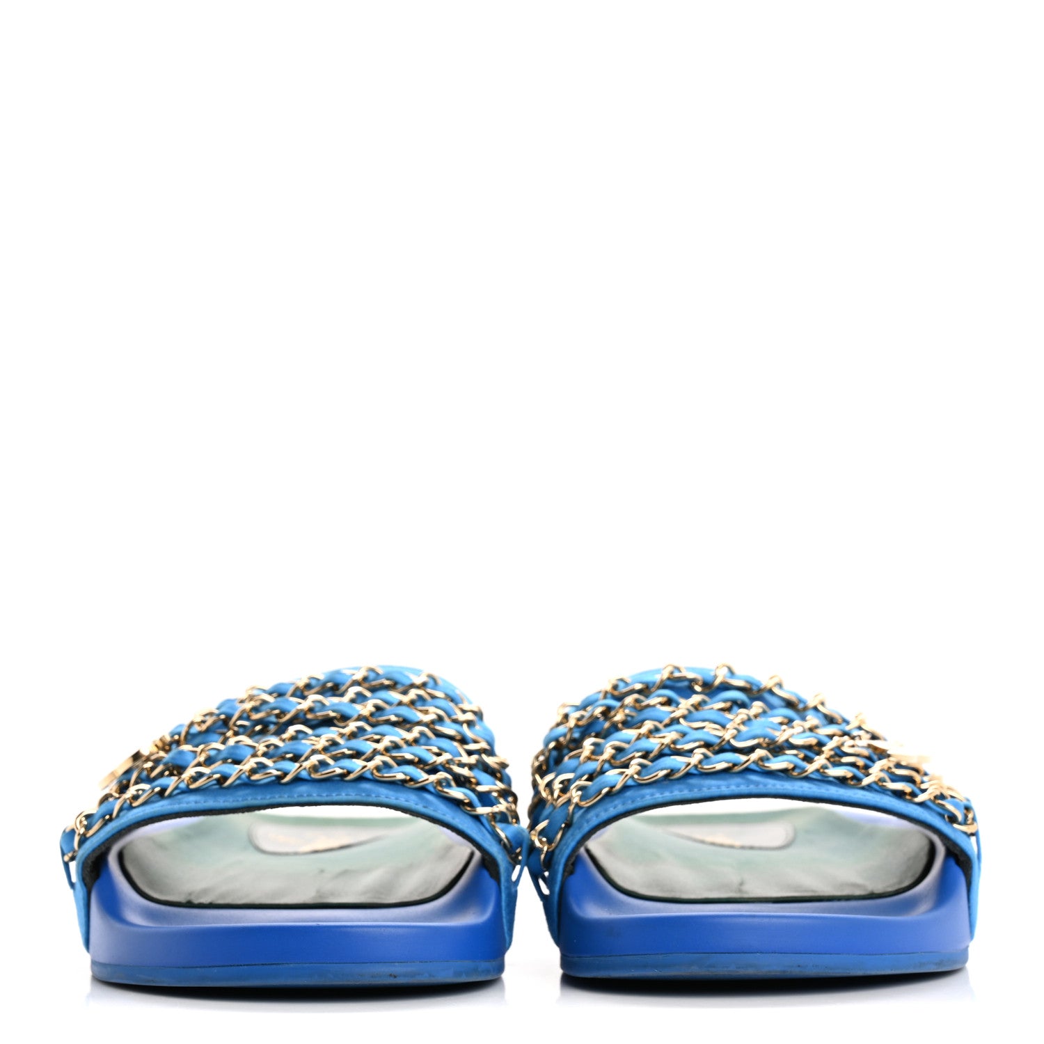 Chanel Canvas Chain Flat Sandals 37 Bright Blue 3 of 11