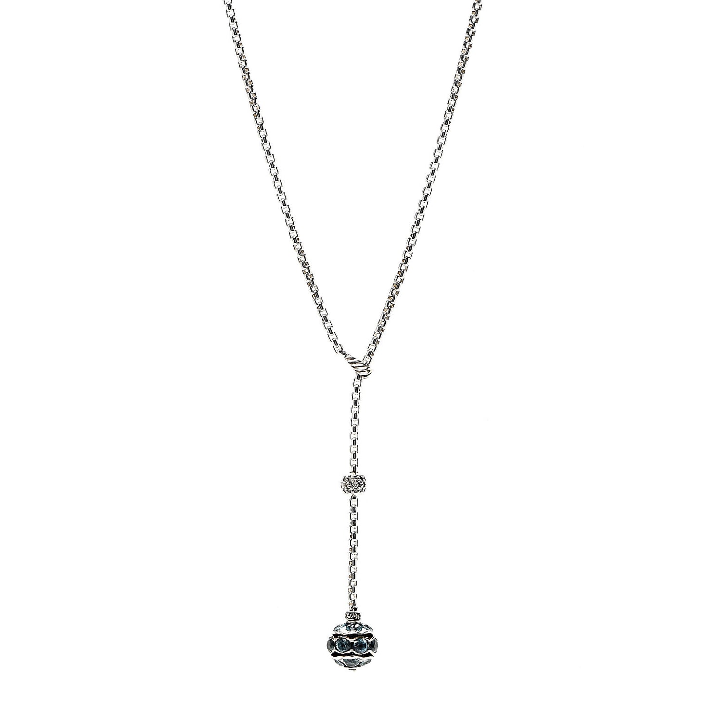 Sterling Silver Diamond Blue Topaz Lariat Drop Necklace