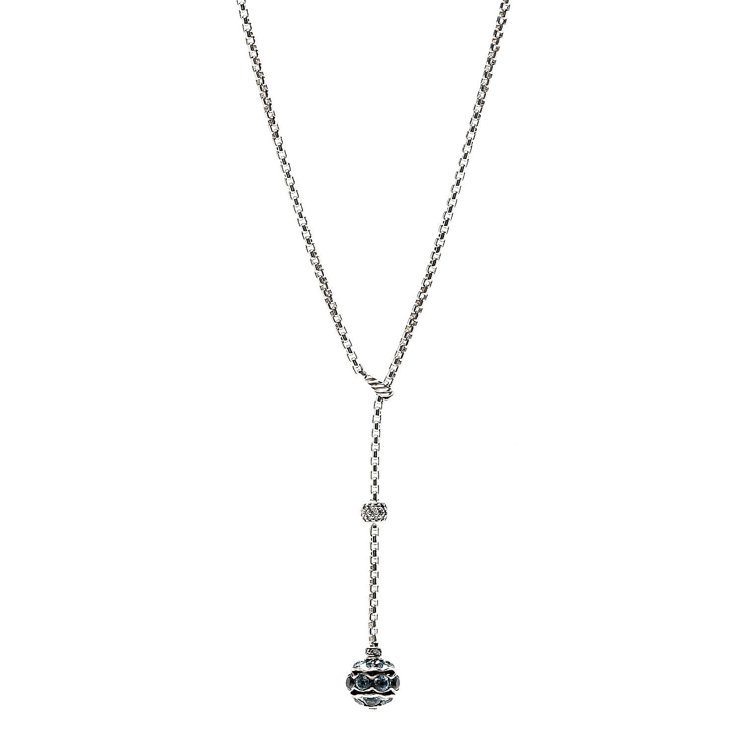 David Yurman Sterling Silver Diamond Blue Topaz Lariat Drop Necklace 1 of 5