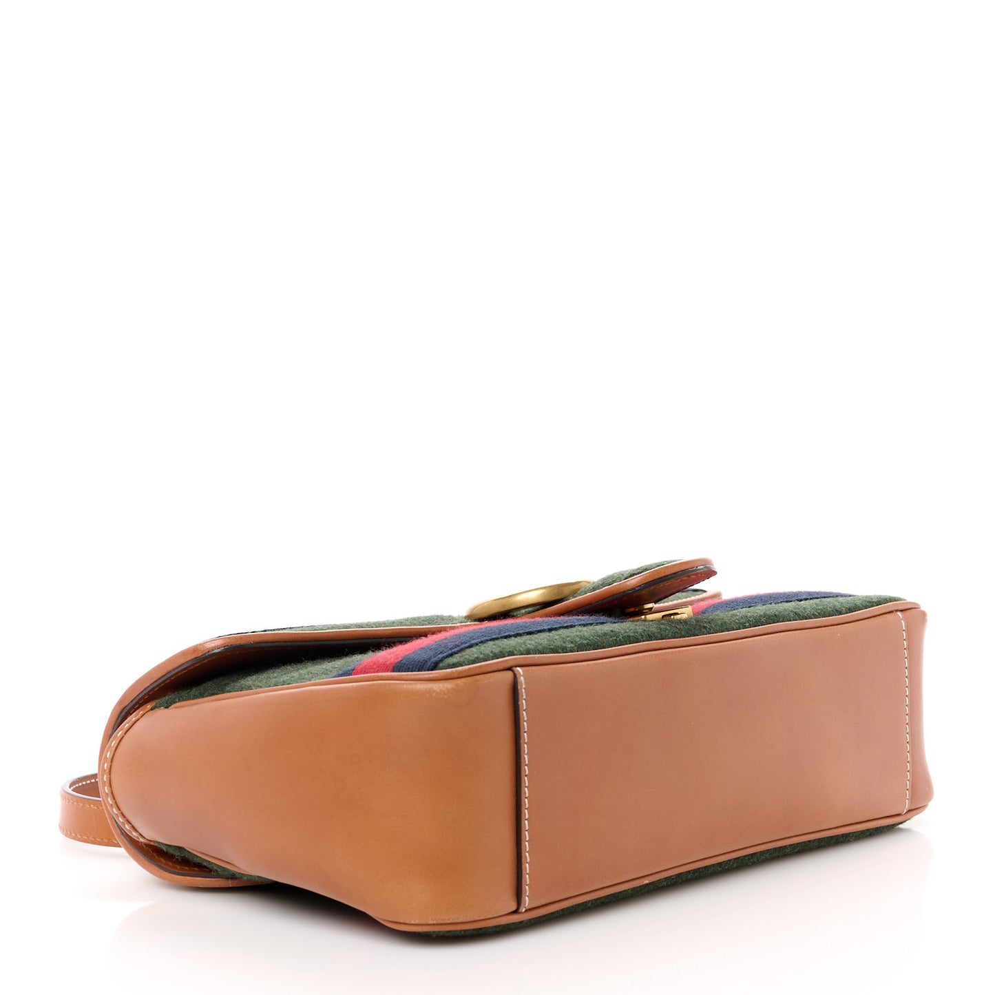 Loden Fabric Cuoio Harness Web Matelasse Horizontal Small GG Marmont Shoulder Bag Underwood Blue Red Harness Brown