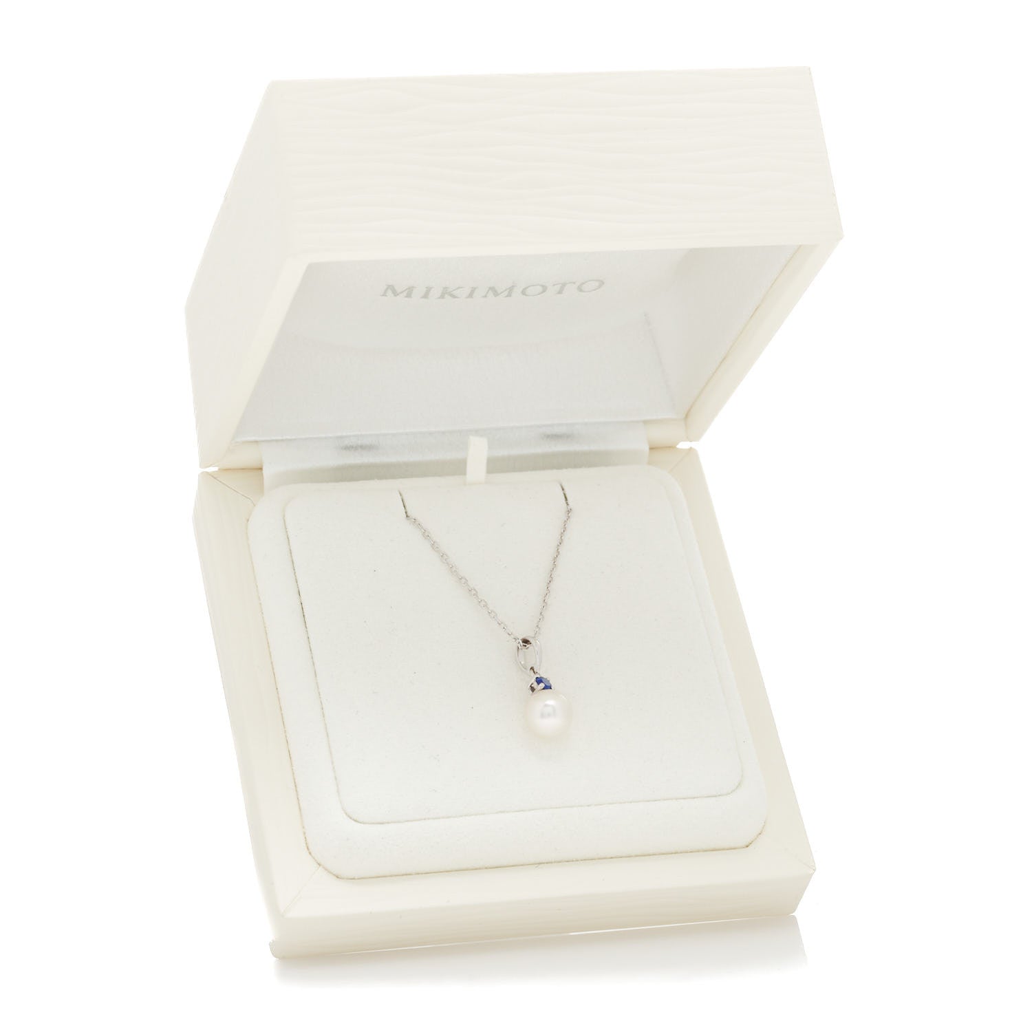 Mikimoto 18K White Gold Blue Sapphire Akoya Pearl 7.5mm Everyday Esentials Pendant Necklace 5 of 5