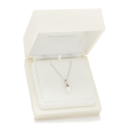 Mikimoto 18K White Gold Blue Sapphire Akoya Pearl 7.5mm Everyday Esentials Pendant Necklace 5 of 5