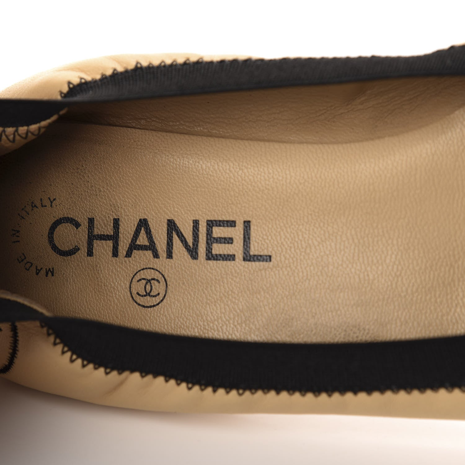 Chanel Lambskin CC Elastic Cap Toe Ballerina 39.5 Flats Beige Black 12 of 14