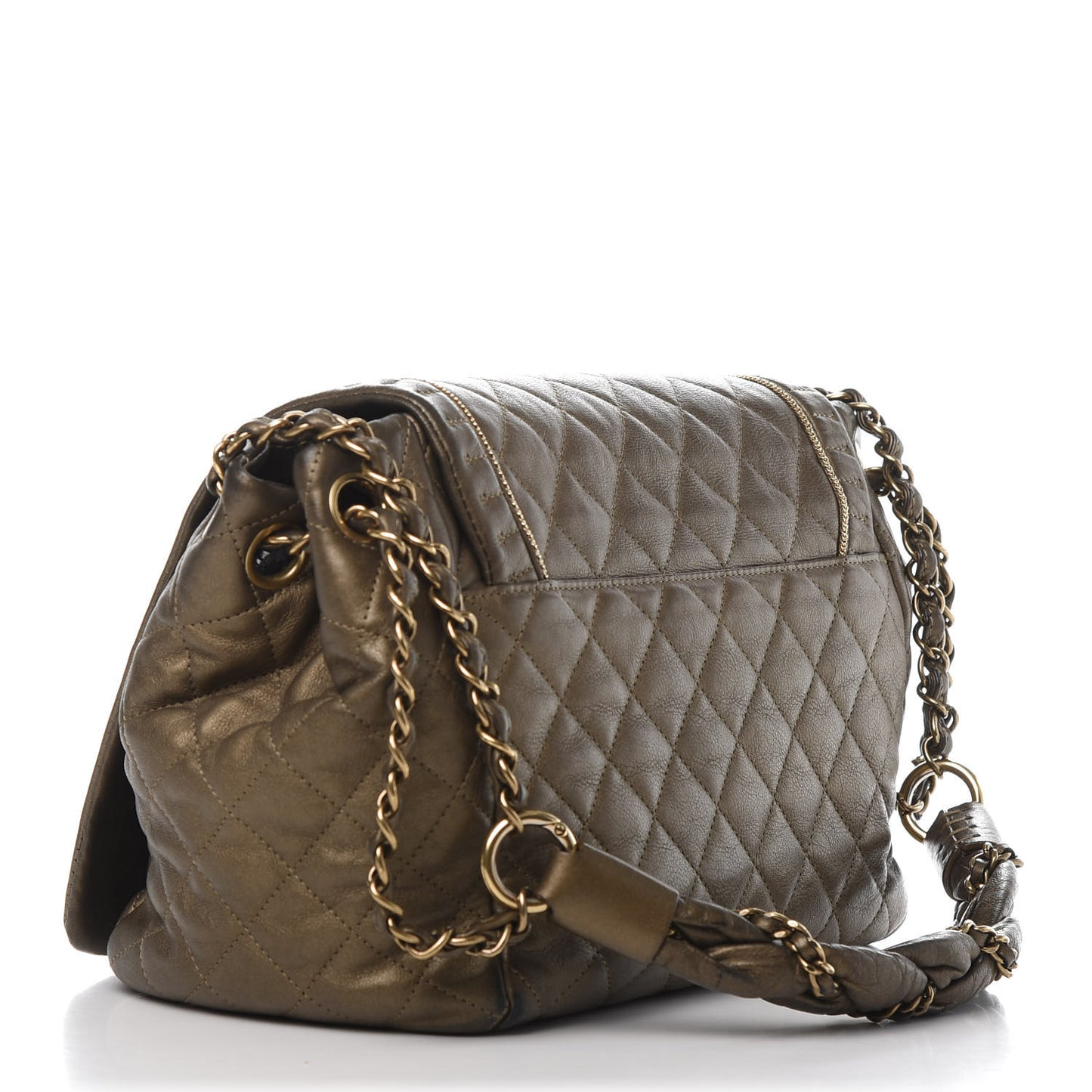 Metallic Calfskin Quilted Istanbul Accordion Flap Gold