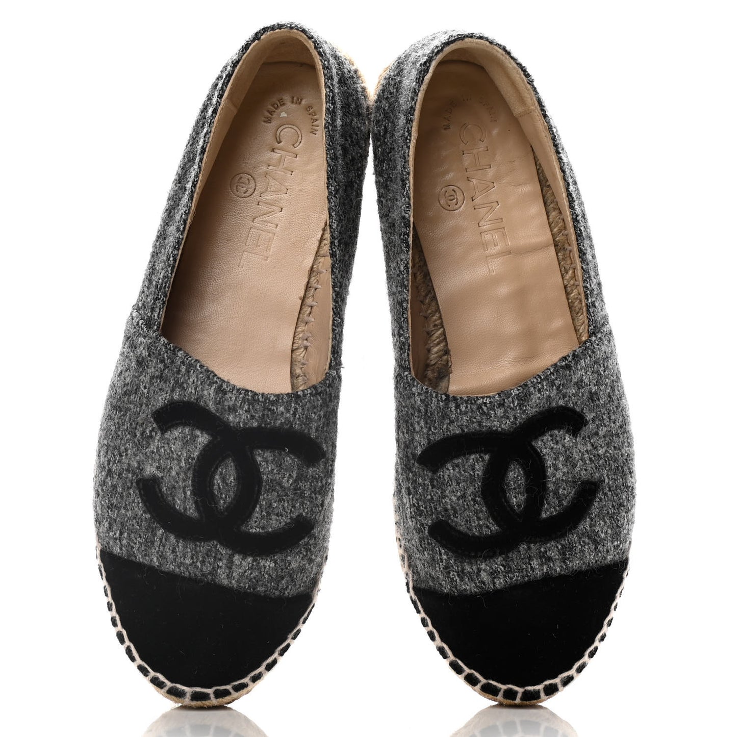 Tweed Velvet CC Espadrilles 36 Grey Black