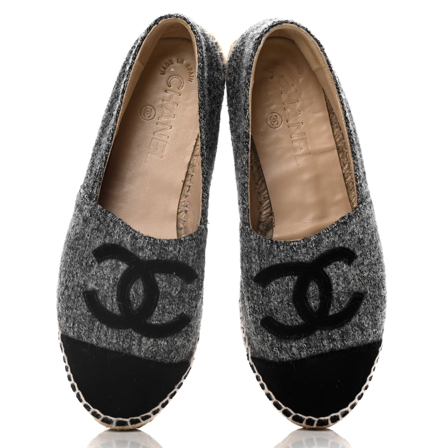 Chanel Tweed Velvet CC Espadrilles 36 Grey Black 5 of 14