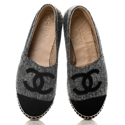 Chanel Tweed Velvet CC Espadrilles 36 Grey Black 5 of 14