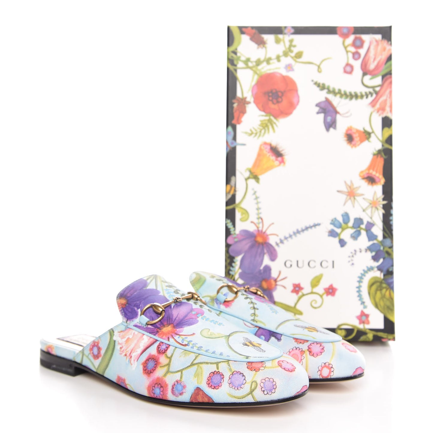 X UNSKILLED WORKER Calfskin Flora Painted Womens Princetown Slippers 40 Cloudy Blue Multicolor