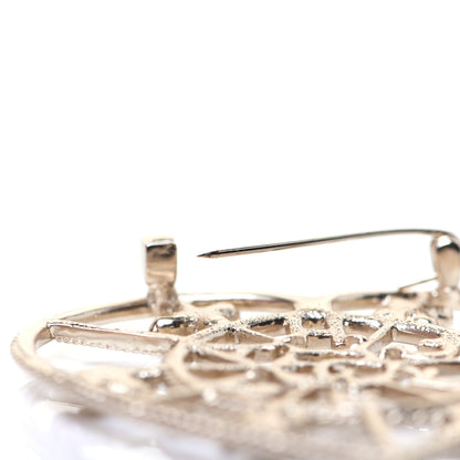 Chanel Crystal Pearl CC Heart Brooch Gold 4 of 8