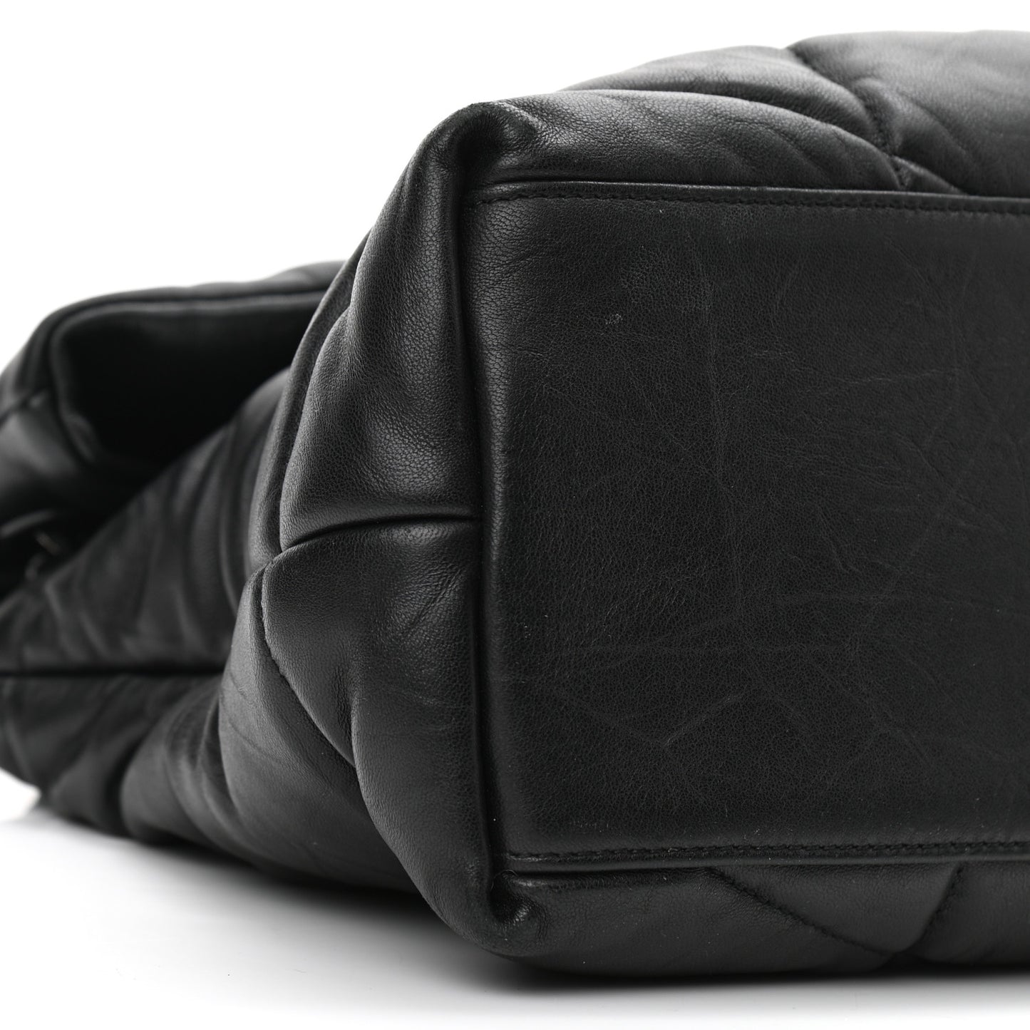 Lambskin Quilted Monogram Monochrome Medium Loulou Puffer Chain Satchel Black
