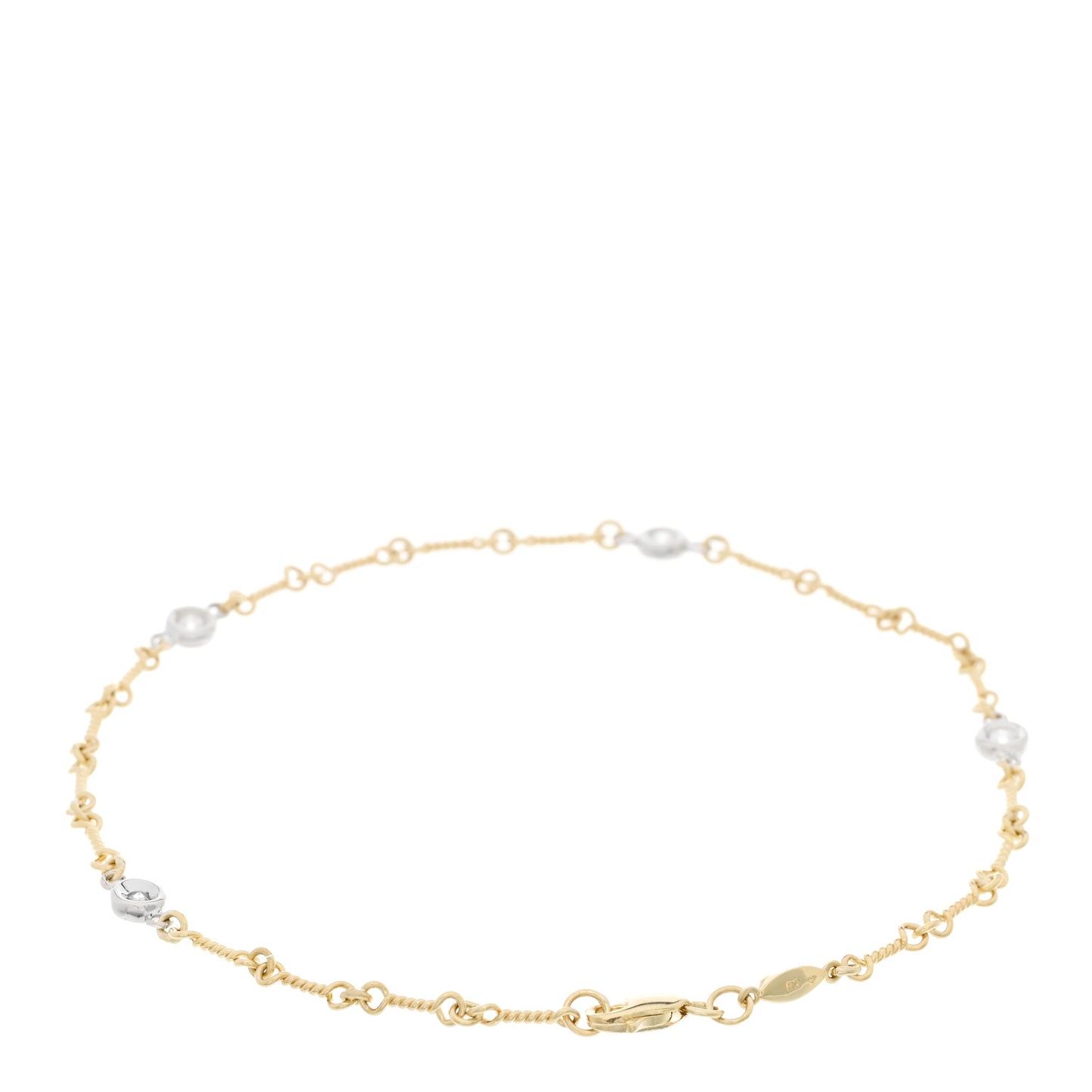 18K Yellow White Gold Diamond DogBone Chain Station Bracelet