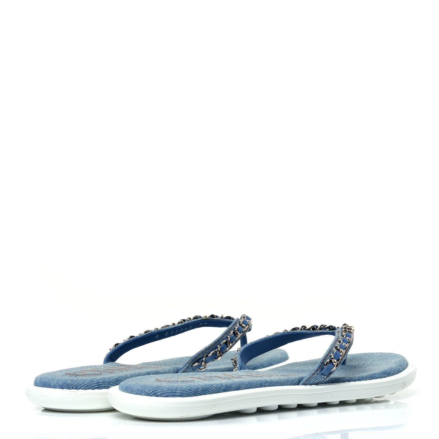 Chanel Denim CC Chain Thong Sandals 39 Blue 3 of 4