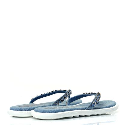 Chanel Denim CC Chain Thong Sandals 39 Blue 3 of 4