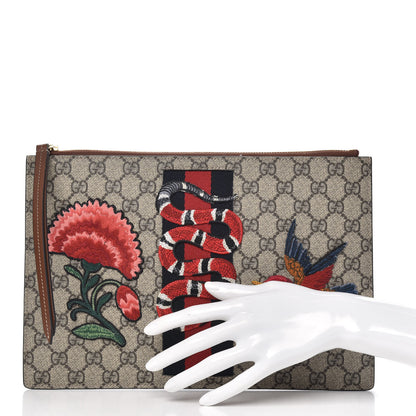 Gucci GG Supreme Monogram Web Kingsnake Embroidered Large Zip Pouch Brown 2 of 10