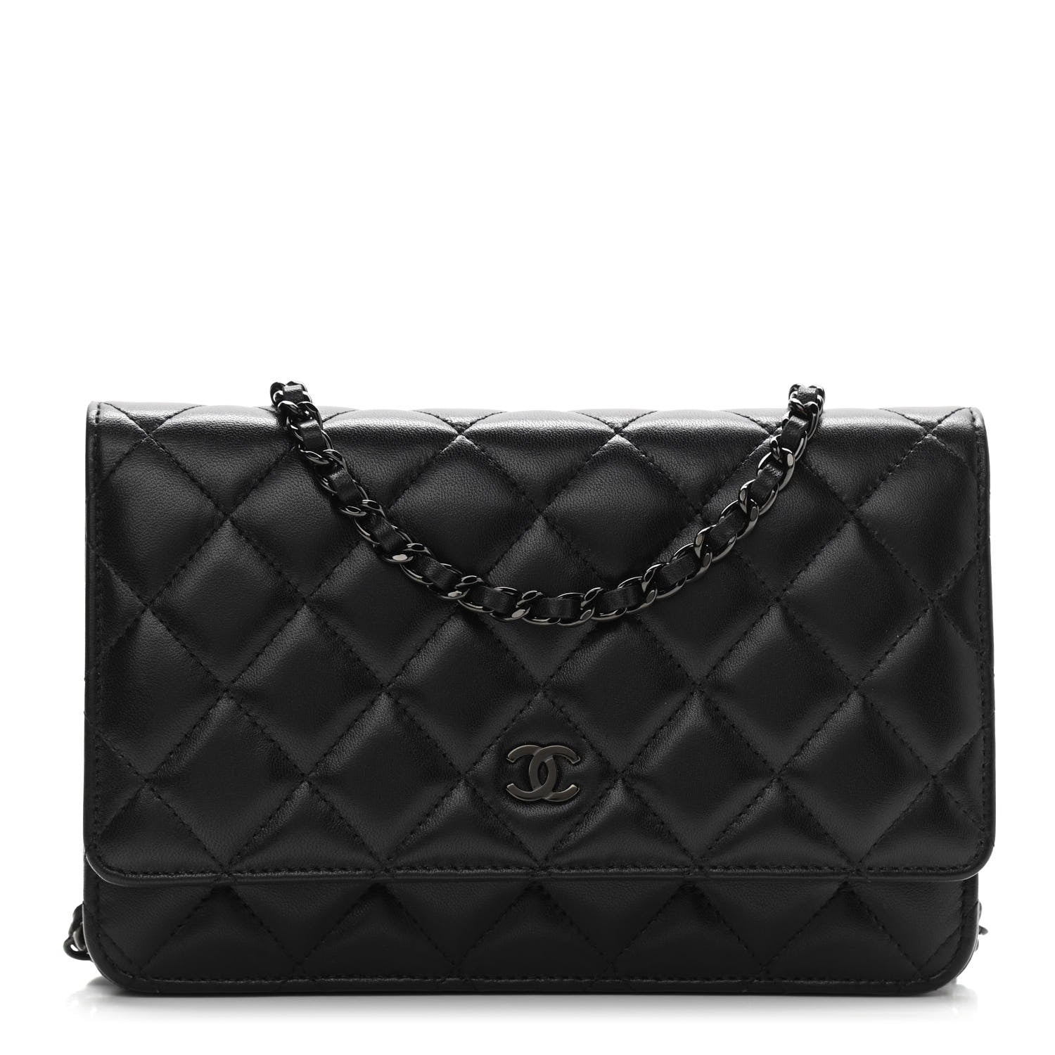 Chanel Lambskin Quilted Wallet On Chain WOC So Black 1 of 14