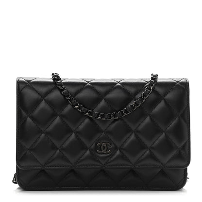 Chanel Lambskin Quilted Wallet On Chain WOC So Black 1 of 14
