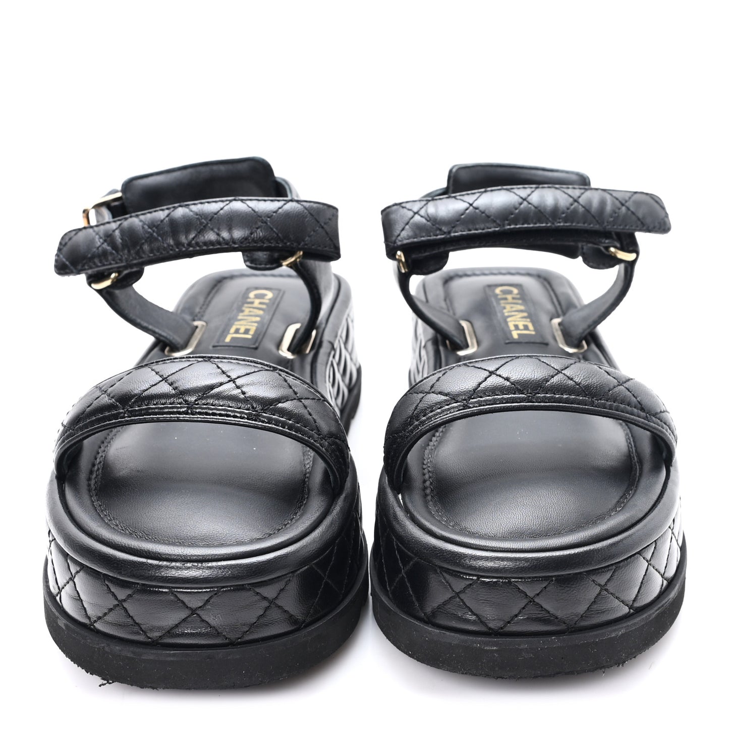 Lambskin Quilted Platform Sandals 38.5 Black