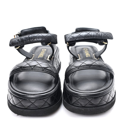 Chanel Lambskin Quilted Platform Sandals 38.5 Black 3 of 9