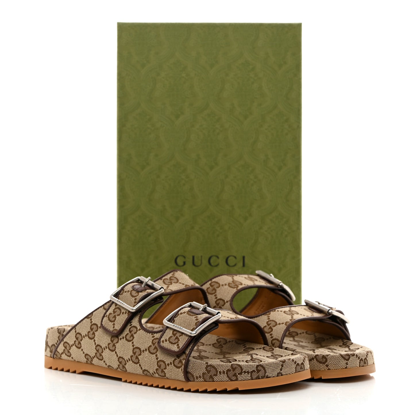 GG Monogram Lavaredo Eco Fabric Mens Slide Sandals With Straps 9 Beige Ebony Light Brown