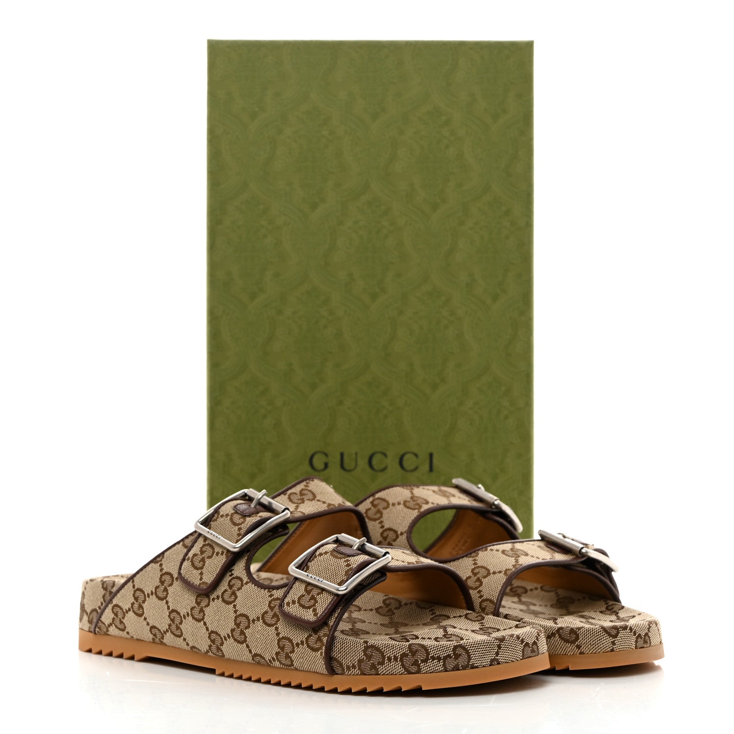 Gucci GG Monogram Lavaredo Eco Fabric Mens Slide Sandals With Straps 9 Beige Ebony Light Brown 9 of 9