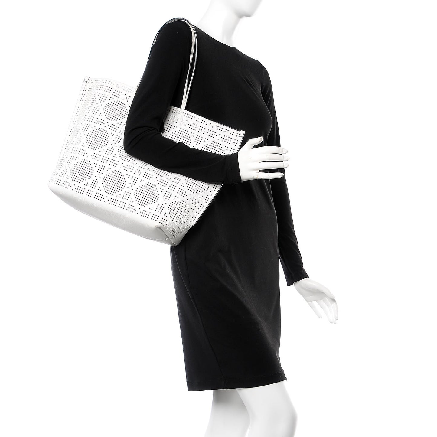 Calfskin Perforated Cannage Dioriva Tote White