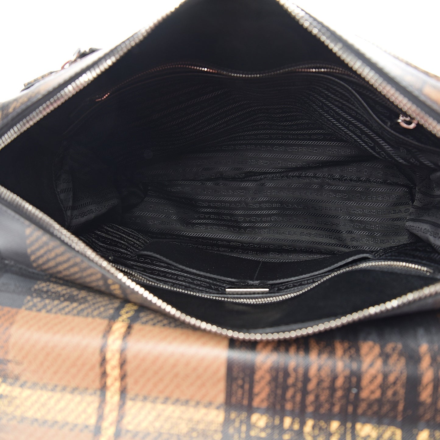 Tessuto Nylon Saffiano Tartan Print Briefcase Cammello