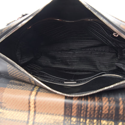 Prada Tessuto Nylon Saffiano Tartan Print Briefcase Cammello 4 of 8