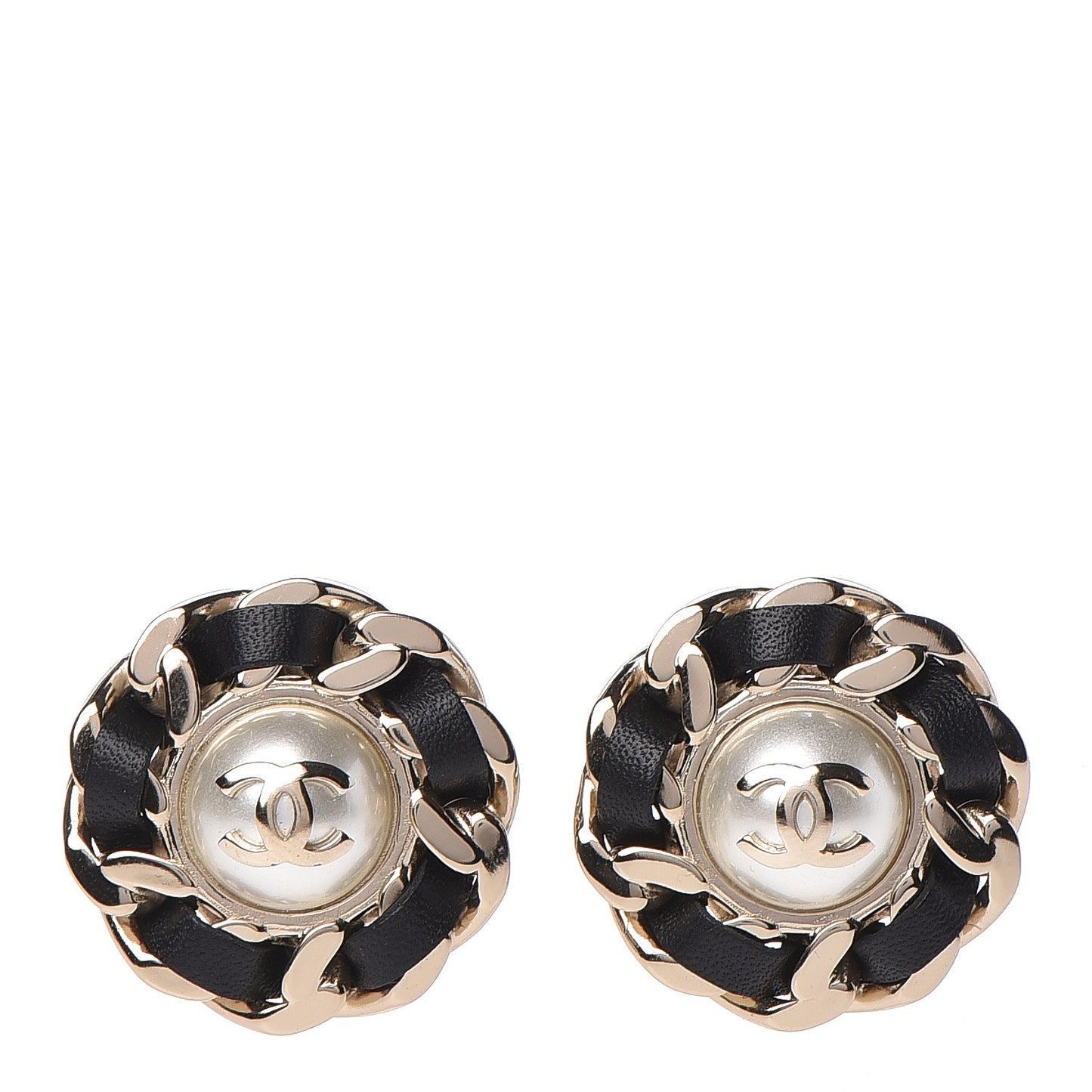 Pearl Lambskin Chain Around CC Earrings Gold