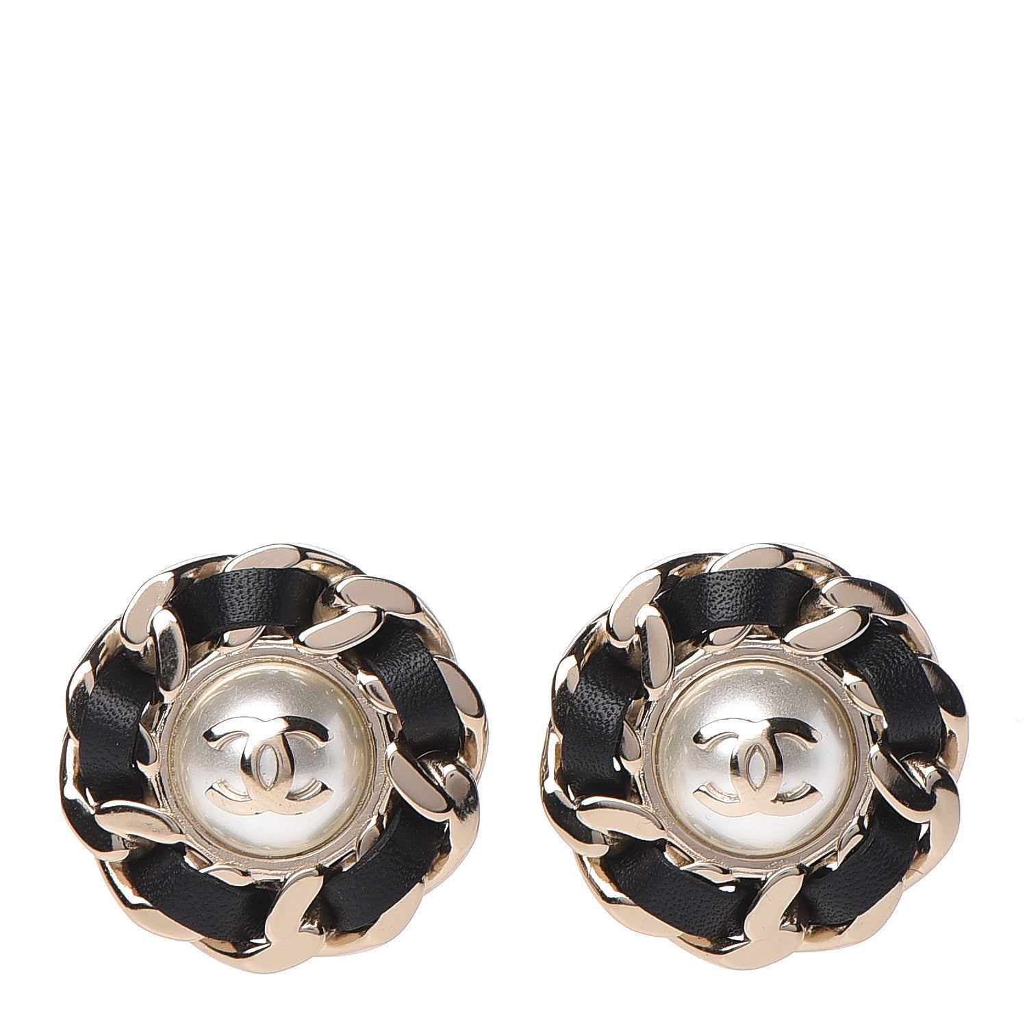Chanel Pearl Lambskin Chain Around CC Earrings Gold 1 of 5