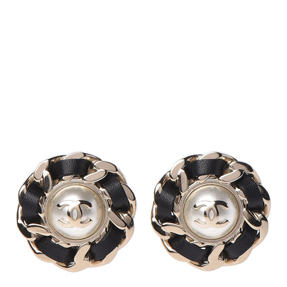 Chanel Pearl Lambskin Chain Around CC Earrings Gold 1 of 5