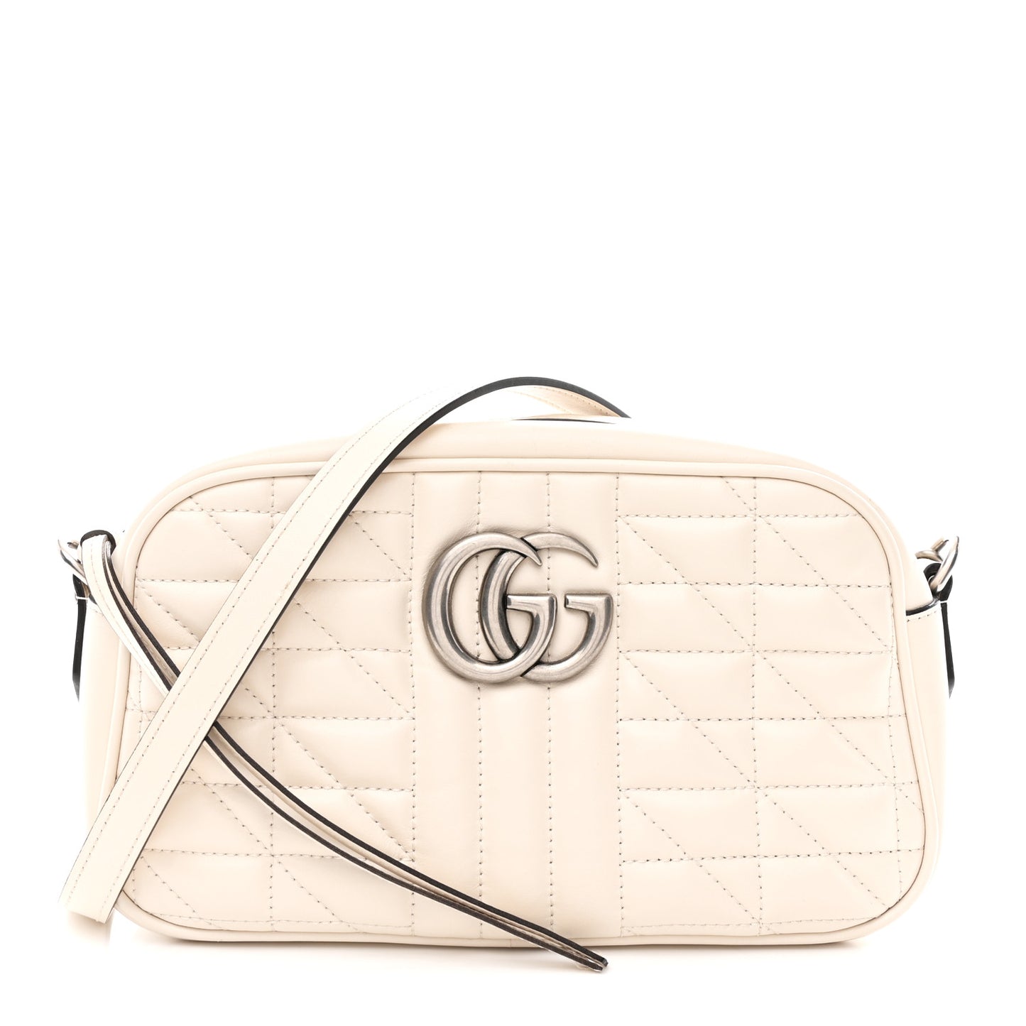 Calfskin Matelasse Aria Small GG Marmont Chain Shoulder Bag Mystic White