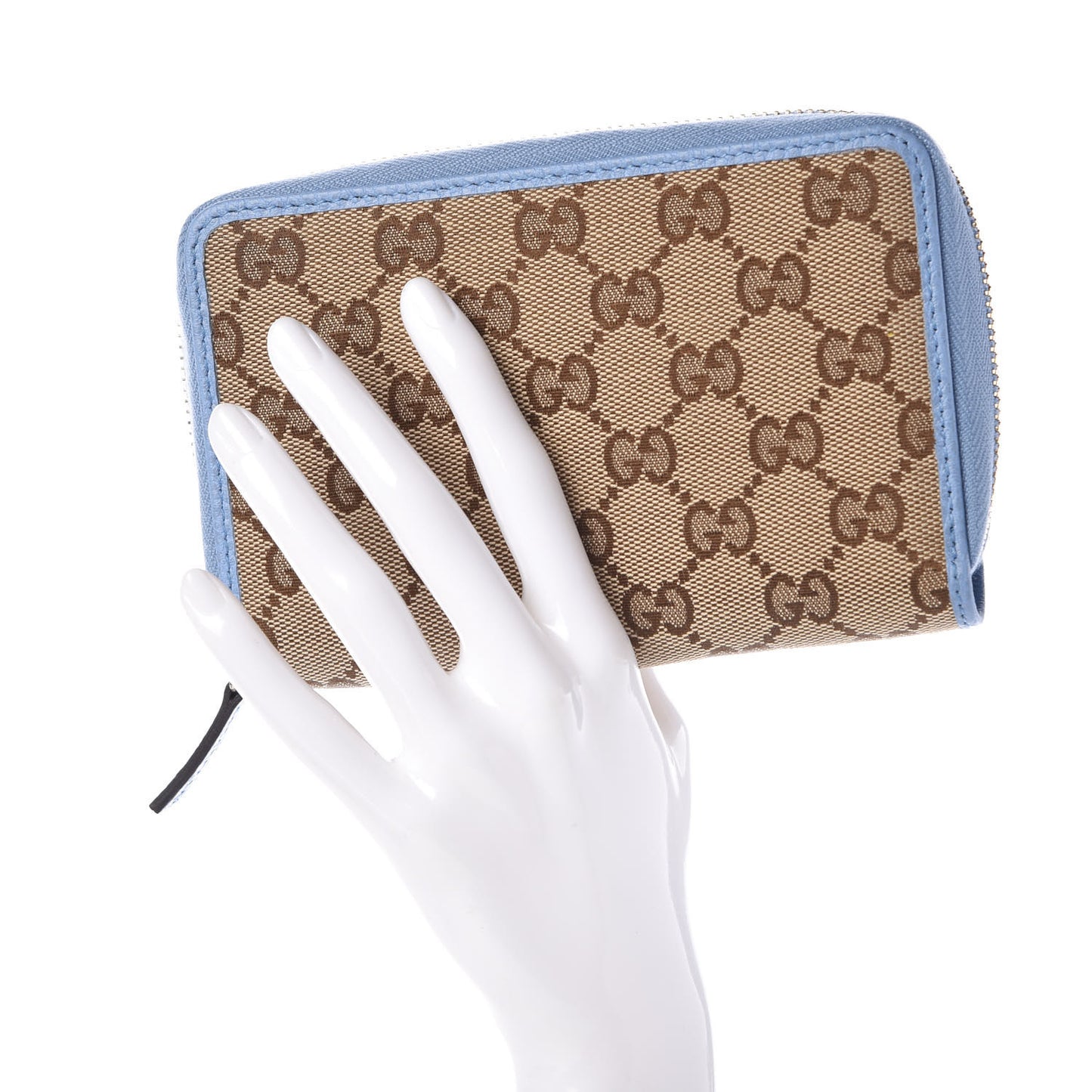 Monogram Dollar Calfskin Zip Around Compact Wallet Beige Ebony Mineral Blue
