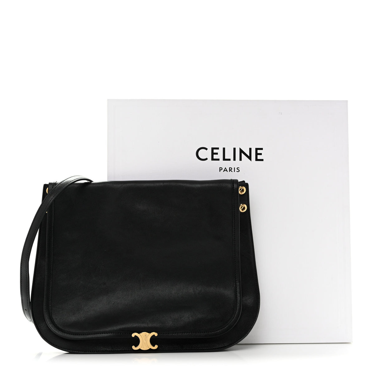 Celine Shiny Lambskin Soft Triomphe Besace Bag Black 13 of 13